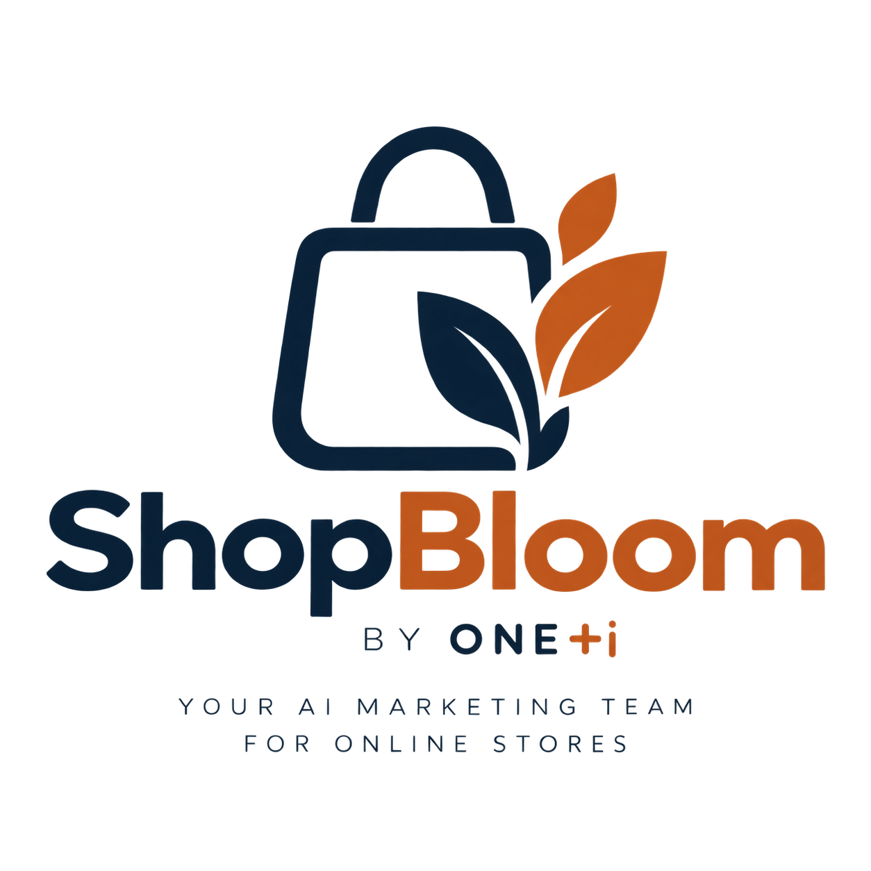 ShopBloom by One+i logo with the tagline Your AI marketing team for online stores